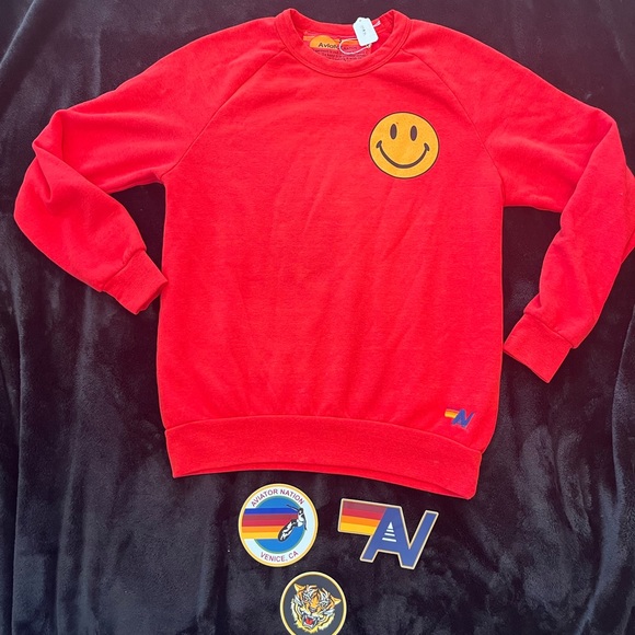 Aviator Nation Tops - NWT Aviator  Nation Smiley Face 2 Crew Sweatshirt  Red Small